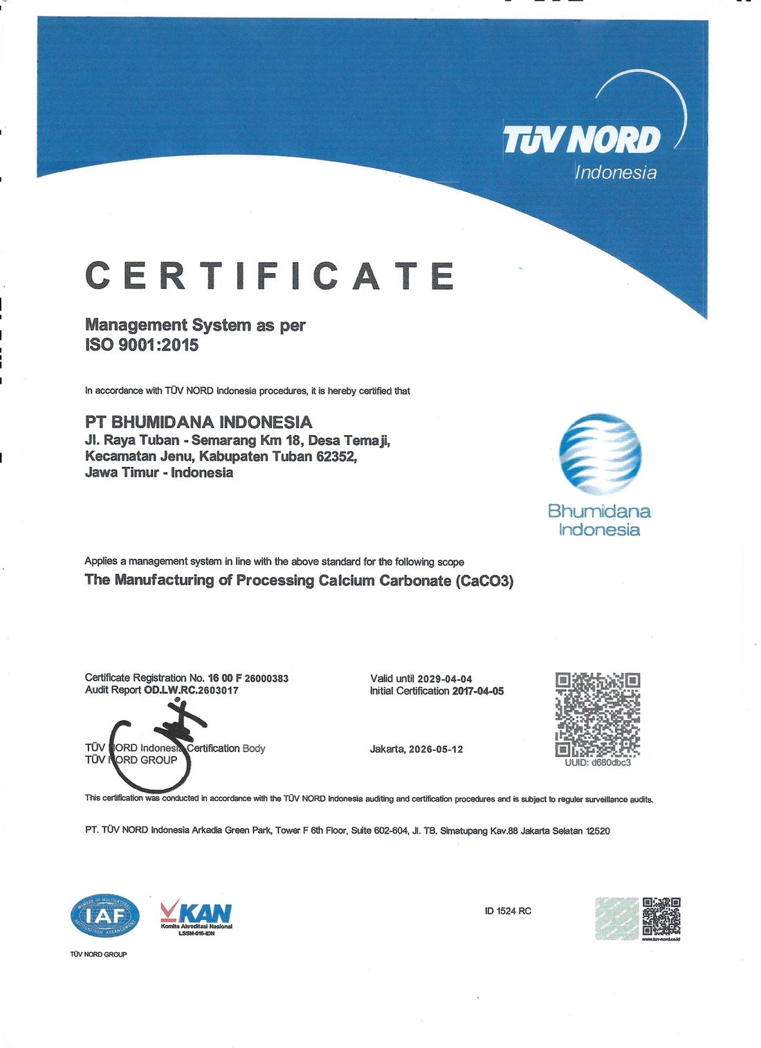 ISO 9001 certificate